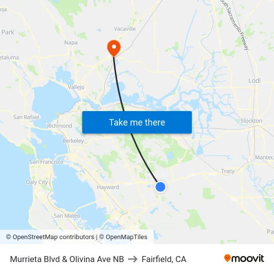 Murrieta Blvd & Olivina Ave NB to Fairfield, CA map