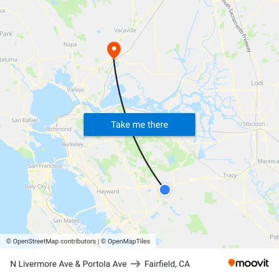 N Livermore Ave & Portola Ave to Fairfield, CA map