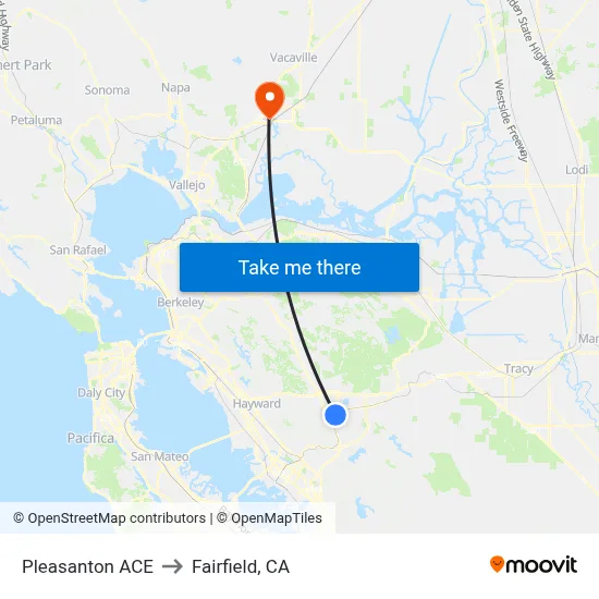 Pleasanton ACE to Fairfield, CA map