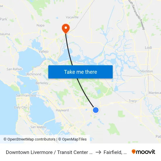 Downtown Livermore / Transit Center EB to Fairfield, CA map