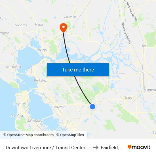 Downtown Livermore / Transit Center WB to Fairfield, CA map