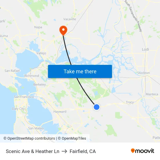 Scenic Ave & Heather Ln to Fairfield, CA map