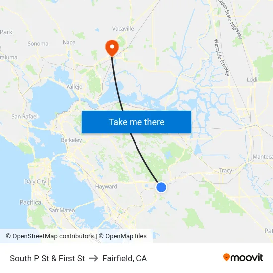 South P St & First St to Fairfield, CA map