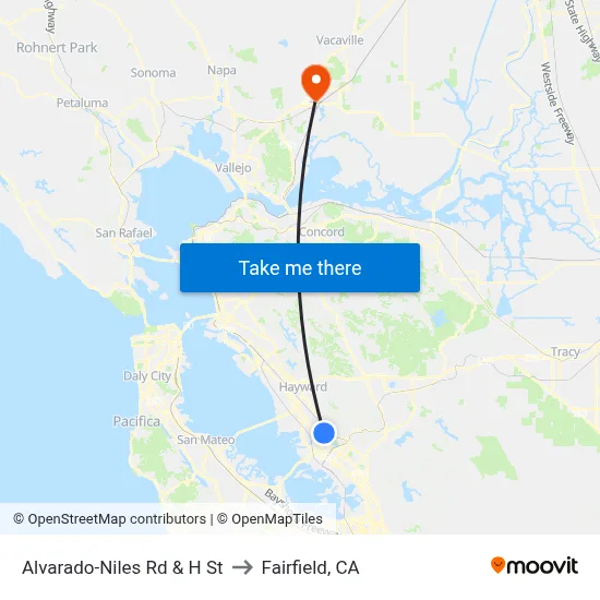 Alvarado-Niles Rd & H St to Fairfield, CA map