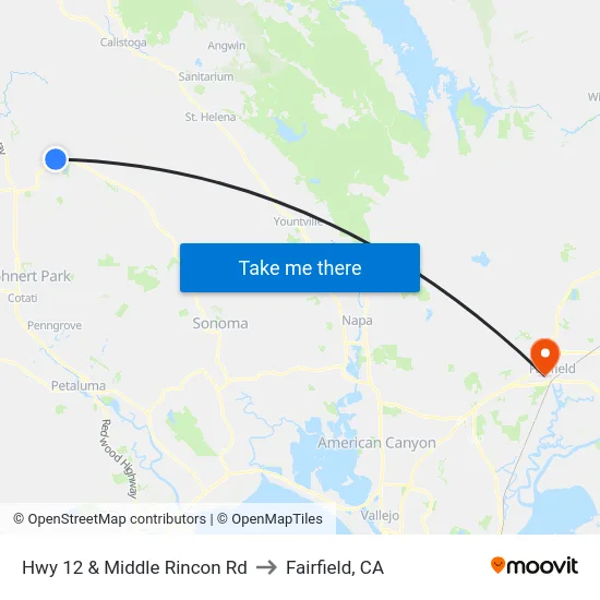 Hwy 12 & Middle Rincon Rd to Fairfield, CA map