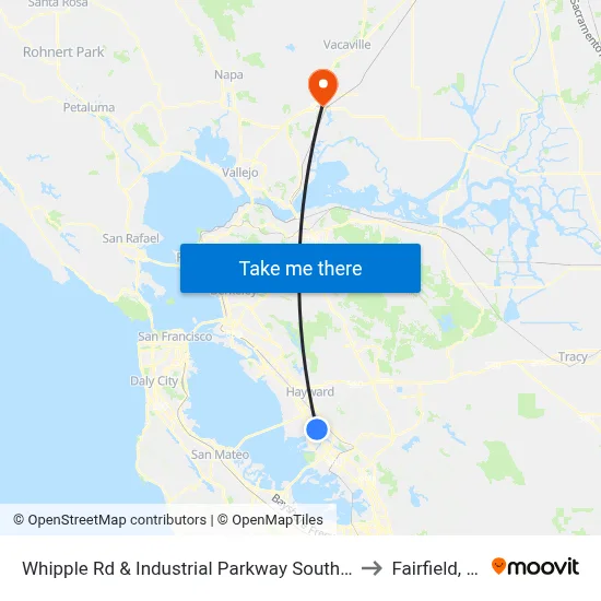 Whipple Rd & Industrial Parkway Southwest to Fairfield, CA map