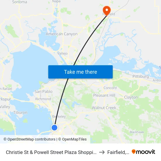 Christie St & Powell Street Plaza Shopping Center to Fairfield, CA map