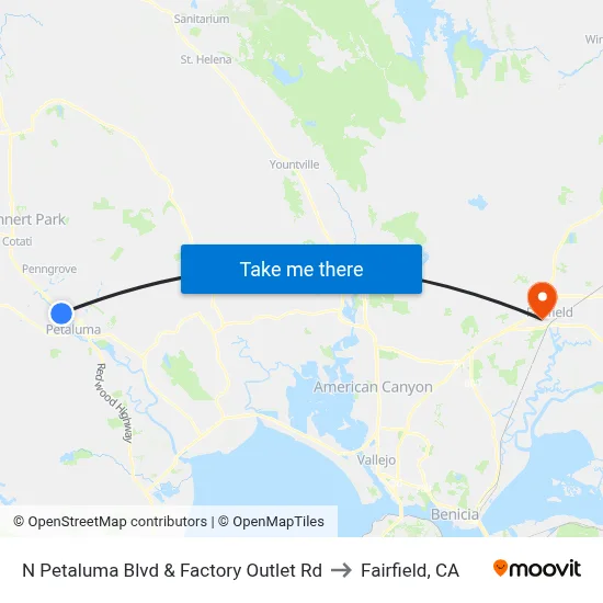 N Petaluma Blvd & Factory Outlet Rd to Fairfield, CA map