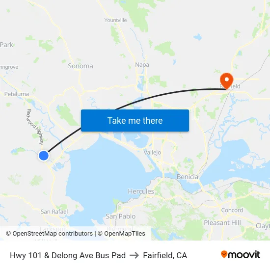 Hwy 101 & Delong Ave Bus Pad to Fairfield, CA map