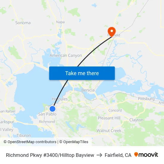 Richmond Pkwy #3400/Hilltop Bayview to Fairfield, CA map