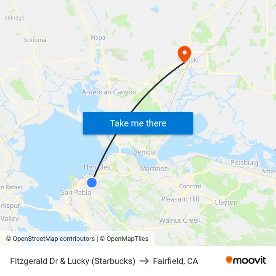 Fitzgerald Dr & Lucky (Starbucks) to Fairfield, CA map