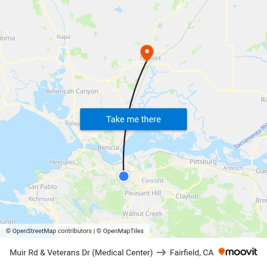 Muir Rd & Veterans Dr (Medical Center) to Fairfield, CA map
