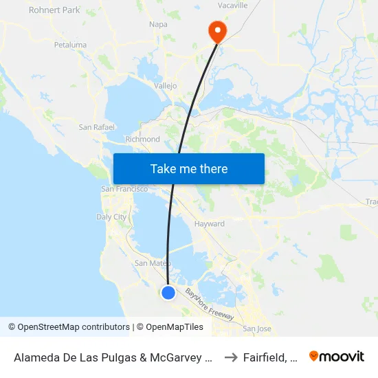 Alameda De Las Pulgas & McGarvey Ave to Fairfield, CA map