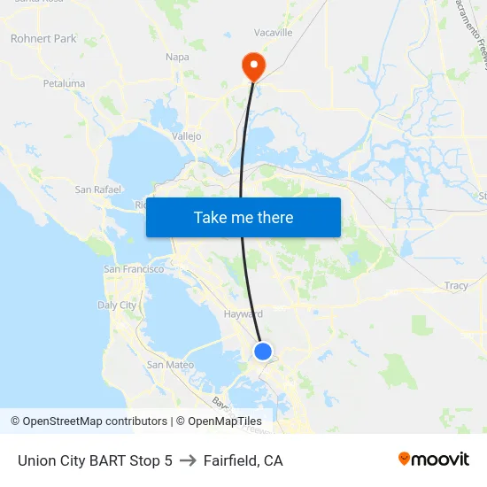 Union City BART Stop 5 to Fairfield, CA map