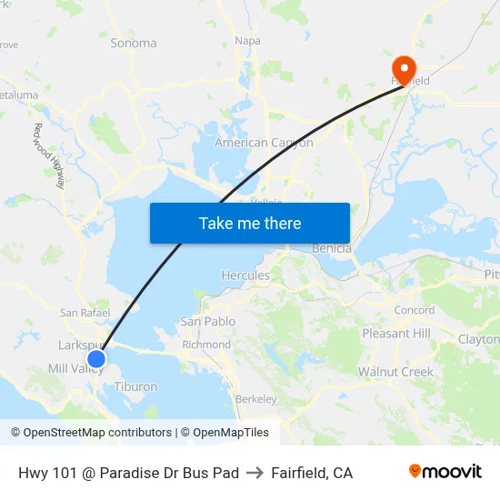 Hwy 101 @ Paradise Dr Bus Pad to Fairfield, CA map