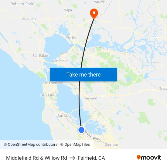 Middlefield Rd & Willow Rd to Fairfield, CA map