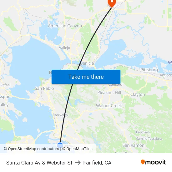 Santa Clara Av & Webster St to Fairfield, CA map