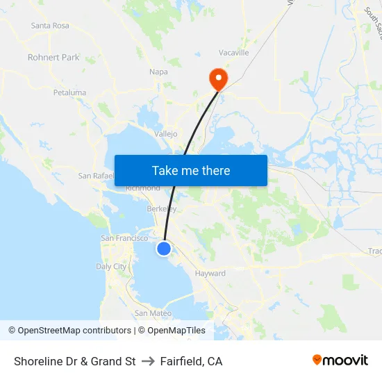 Shoreline Dr & Grand St to Fairfield, CA map