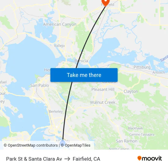 Park St & Santa Clara Av to Fairfield, CA map