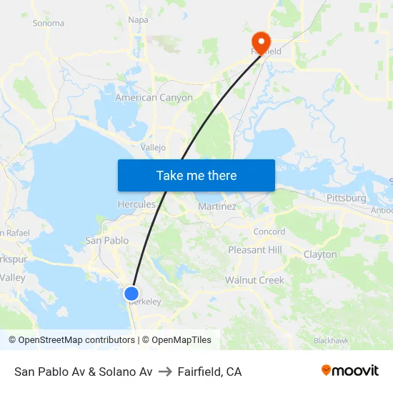 San Pablo Av & Solano Av to Fairfield, CA map