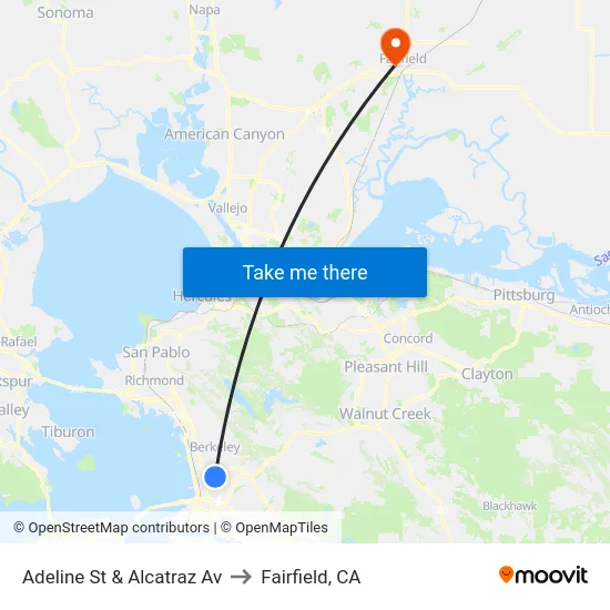Adeline St & Alcatraz Av to Fairfield, CA map