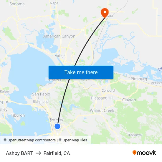 Ashby BART to Fairfield, CA map