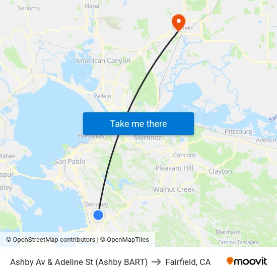 Ashby Av & Adeline St (Ashby BART) to Fairfield, CA map