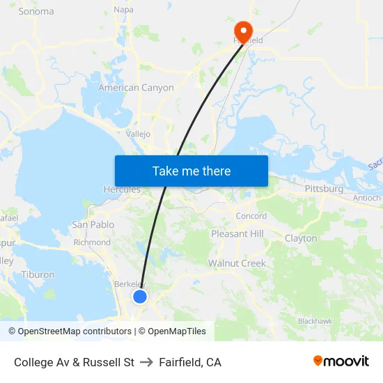 College Av & Russell St to Fairfield, CA map