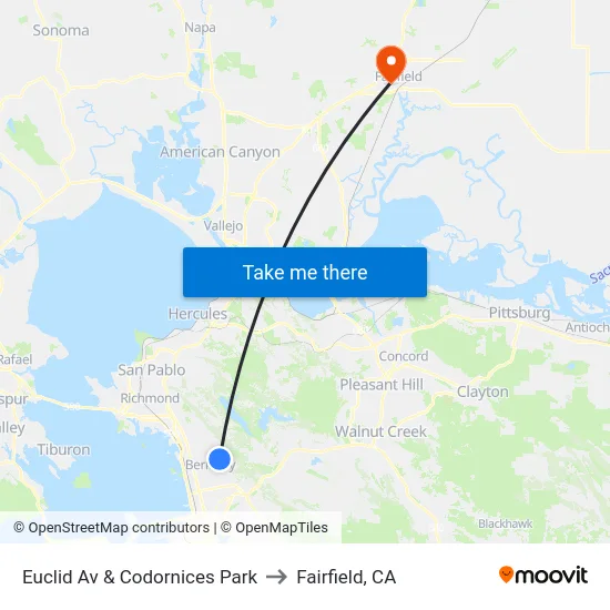 Euclid Av & Codornices Park to Fairfield, CA map