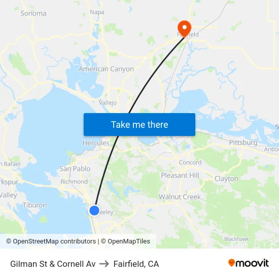 Gilman St & Cornell Av to Fairfield, CA map
