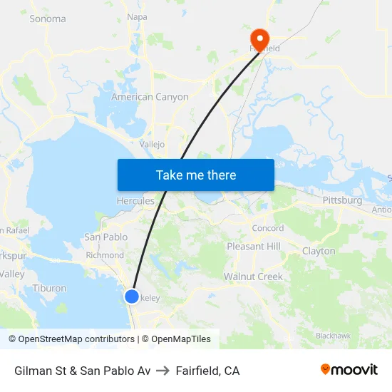Gilman St & San Pablo Av to Fairfield, CA map