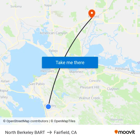 North Berkeley BART to Fairfield, CA map