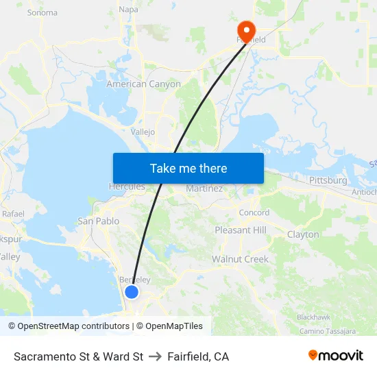 Sacramento St & Ward St to Fairfield, CA map