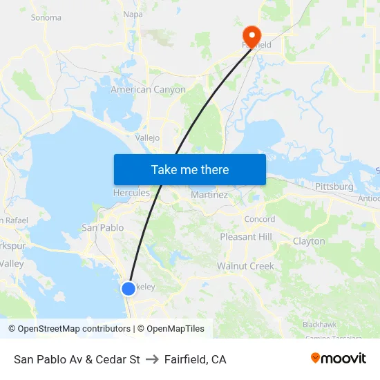 San Pablo Av & Cedar St to Fairfield, CA map