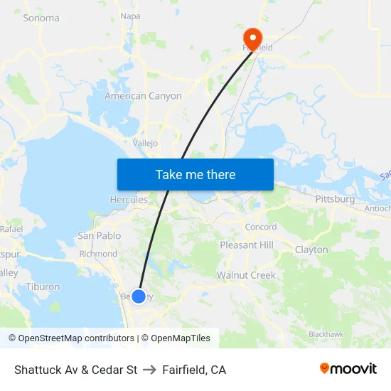 Shattuck Av & Cedar St to Fairfield, CA map