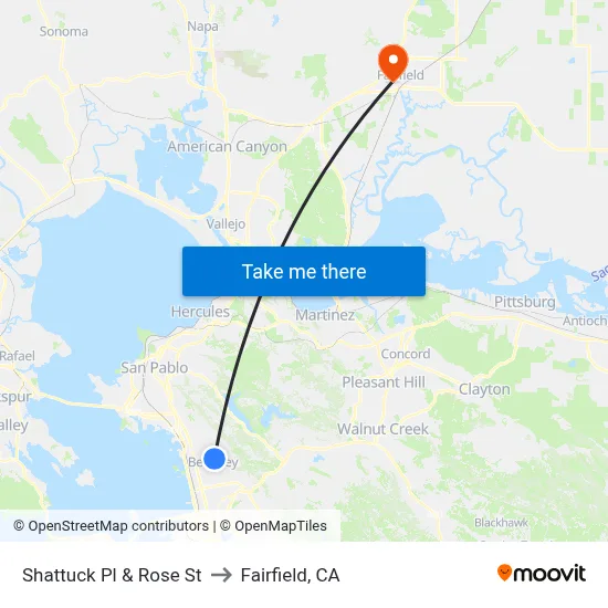 Shattuck Pl & Rose St to Fairfield, CA map