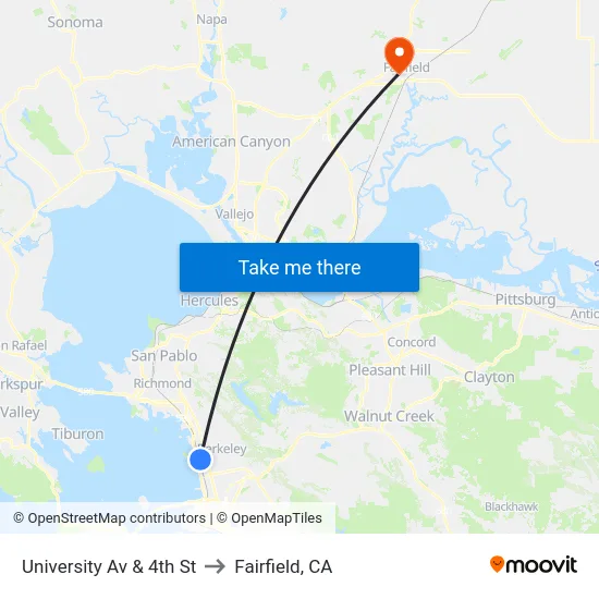 University Av & 4th St to Fairfield, CA map
