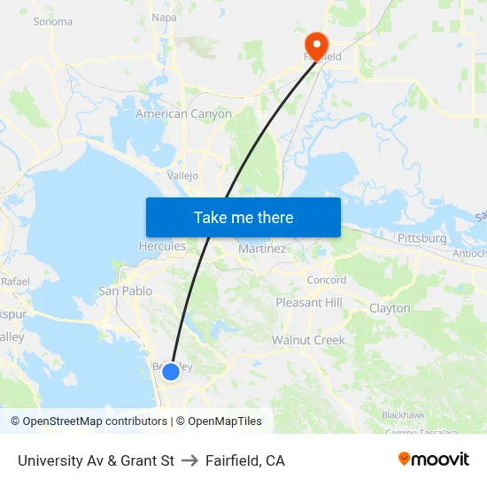 University Av & Grant St to Fairfield, CA map