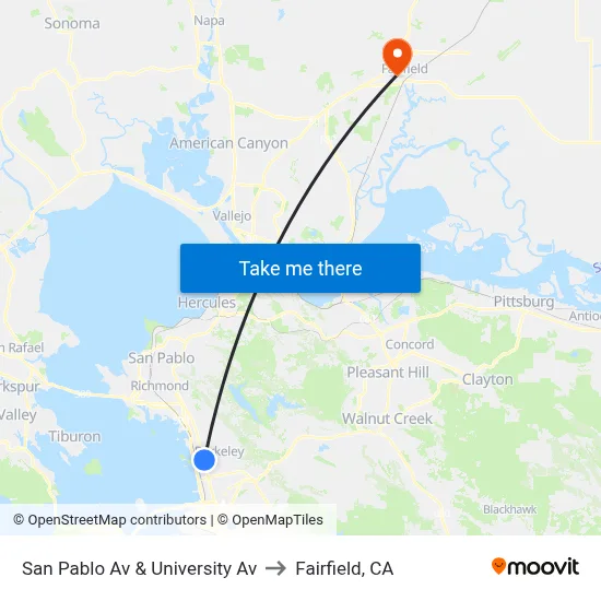 San Pablo Av & University Av to Fairfield, CA map