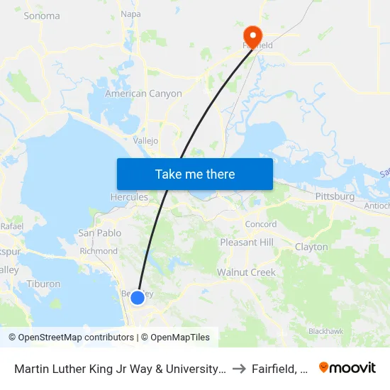 Martin Luther King Jr Way & University Av to Fairfield, CA map