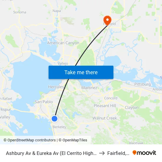 Ashbury Av & Eureka Av (El Cerrito High School) to Fairfield, CA map