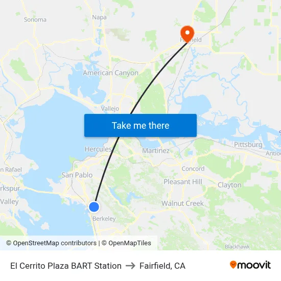 El Cerrito Plaza BART Station to Fairfield, CA map