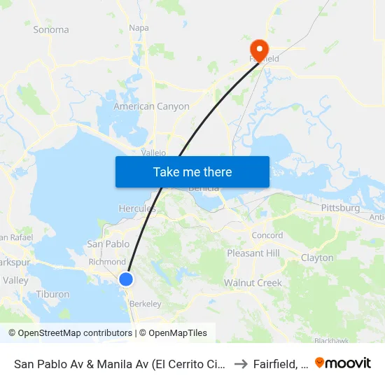 San Pablo Av & Manila Av (El Cerrito City Hall) to Fairfield, CA map