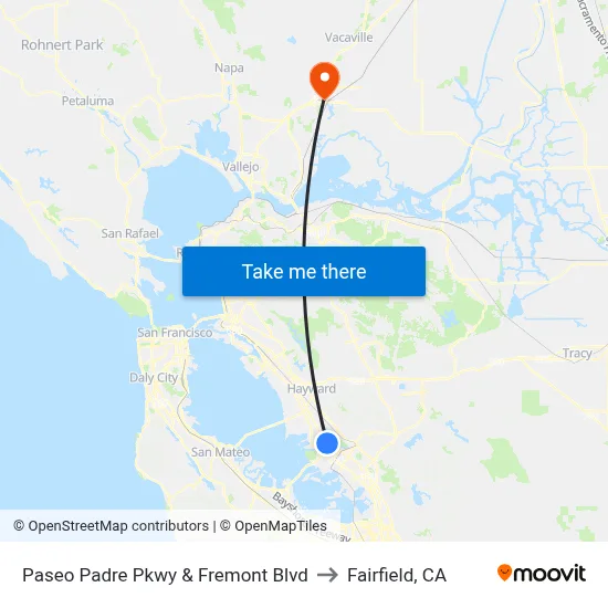 Paseo Padre Pkwy & Fremont Blvd to Fairfield, CA map
