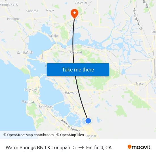 Warm Springs Blvd & Tonopah Dr to Fairfield, CA map