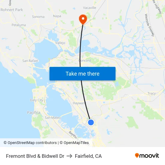 Fremont Blvd & Bidwell Dr to Fairfield, CA map