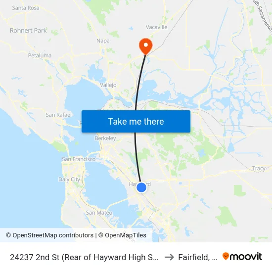 24237 2nd St (Rear of Hayward High School) to Fairfield, CA map