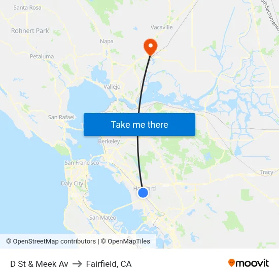 D St & Meek Av to Fairfield, CA map