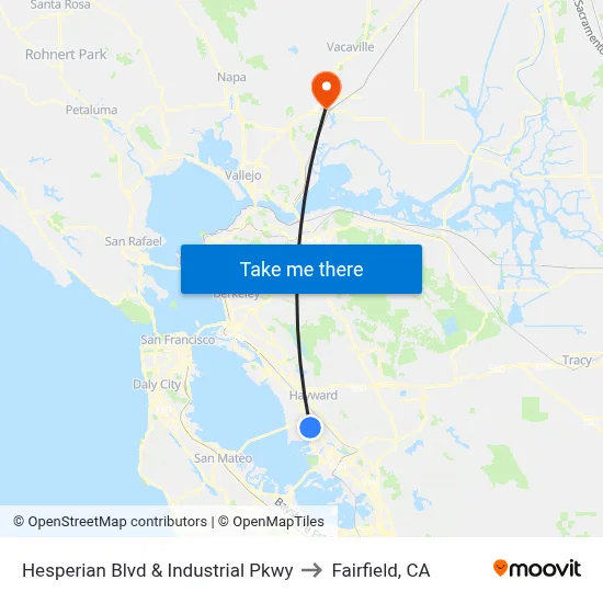 Hesperian Blvd & Industrial Pkwy to Fairfield, CA map