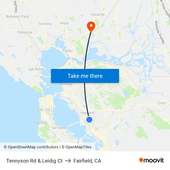 Tennyson Rd & Leidig Ct to Fairfield, CA map